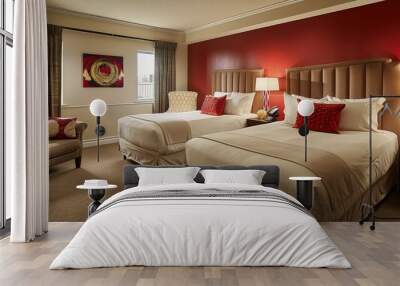 Hotel family bedroom with two double beds. Wall mural