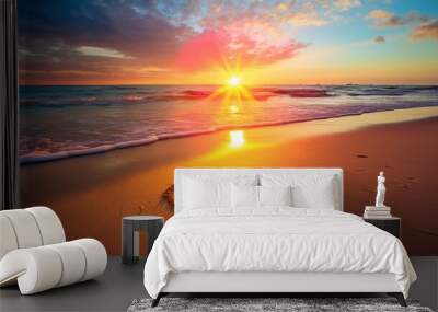 rainbow at sunset sea and heart symbol on sand romantic nature landscape Wall mural