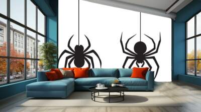 Silhouette of a spider hanging from a web, halloween vector Wall mural