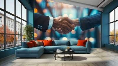 Two Businessmen Celebrate Successful Negotiation with Handshake, Symbolizing Partnership and Teamwork in Business Deal Wall mural