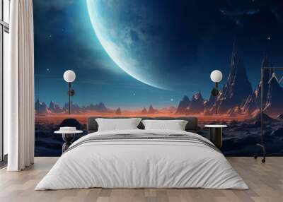 Vibrant Alien Planet Landscape: Captivating 3D Illustration with Copy Space, Shot on Canon RF 50mm f/1.2L USM Wall mural