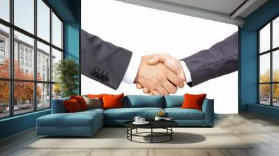 Hands of two businessmen shaking hands isolated on white background Wall mural