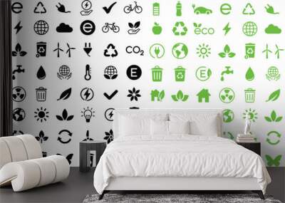 Big set of Green and clean ecology energy sources. Recycle. Nature and Renewable Energy. Green Energy and Natural Resource Conservation. Eco Icons. green electricity icons. Vector Wall mural