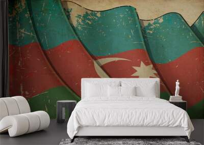 Old Paper Print - Waving Flag of Azerbaijan Wall mural