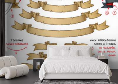 Papyrus Ribbons Curved Downwards 2 – Two Designs by Four Sizes Wall mural