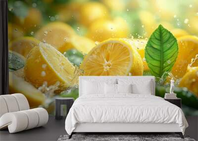 Sliced ​​lemons With Water Splashes Wall mural