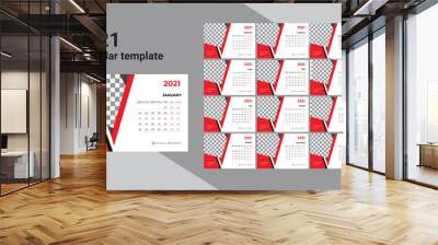 Wall calendar template for 2021 year. Planner diary in a minimalist styl Wall mural