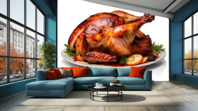 Baked turkey on a plate isolated on a white background. 3d illustration
 Wall mural