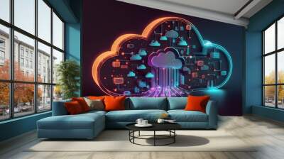 Glowing Cloud icon technology concept exploded panel with cloud services
 Wall mural