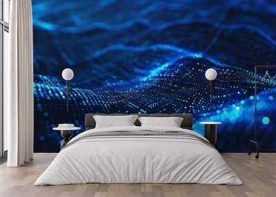 Abstract dark blue digital background with interweaving of colored dots and lines Colorful technology  Wall mural