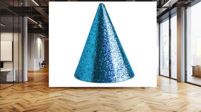 Blue glitter party hat isolated on white or transparent background Wall mural