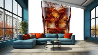 Glass of cola with ice cubes isolated on white or transparent background Wall mural