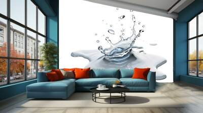 Water spill puddle and droplets on floor isolated on white or transparent background Wall mural