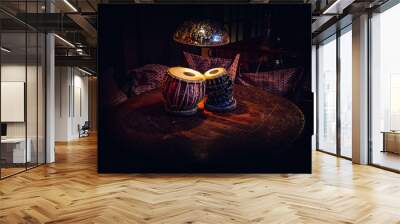 ethnic musical instrument tabla in the interior of the chill-out Wall mural