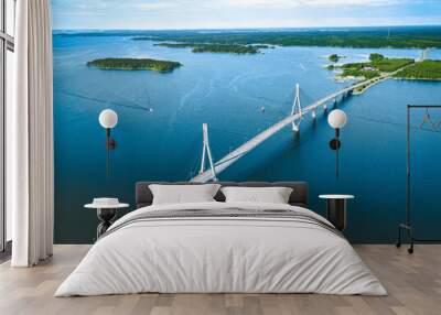 Aerial view of cable-stayed Replot Bridge, suspension bridge in Finland Wall mural