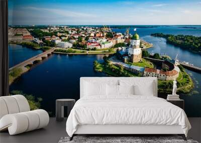 Aerial view of Vyborg city panorama, Russia. Wall mural