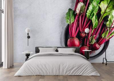 Bunch of fresh raw organic beets with leaves Wall mural