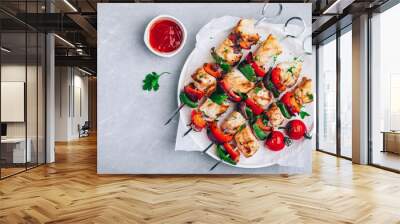 chicken kebab. grilled meat skewers and vegetables barbeque. Wall mural