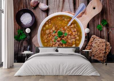 lentil soup with crispbread and parsley Wall mural