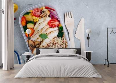 Meal prep containers with quinoa, grilled vegetables and chicken Wall mural