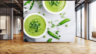 Summer cream soup with green fresh pea shoots Wall mural