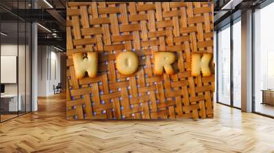 work alphabet word on brown wood background Wall mural