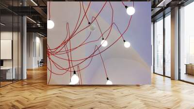 Ceiling lamp made with red cables and white glass globes Wall mural