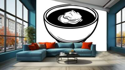 Bowl of Borscht with Sour Cream – Black Outline Vector Illustration for Eastern European Restaurant Menus Wall mural