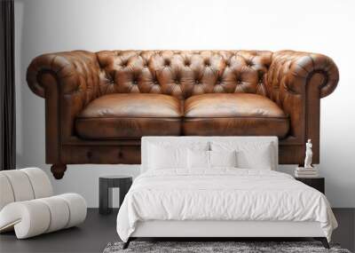 A traditional brown leather Chesterfield sofa couch is original and isolated on a transparent background. PNG file, cut out Wall mural