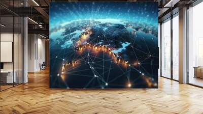 Global business, internet network connection, IoT Internet of Things, business intelligence concept. Busines global network, futuristic technology background. AI generative Wall mural