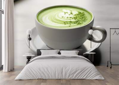 latte art cup green matcha green tea latte cup on  table Wall mural