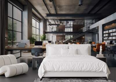 Modern office interior in loft, industrial style. Wall mural