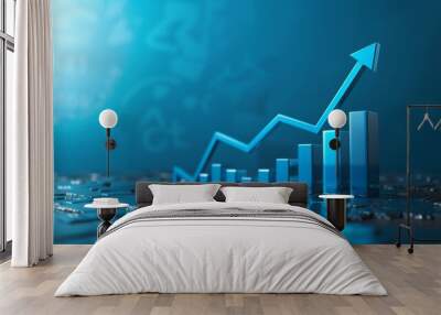 The 3d growth business graph on success financial represents profit and revenue growth, accompanied by a hovering arrow indicating positive market trends Wall mural