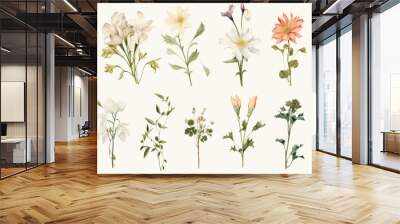 Vintage artwork and retro graphic design set of botanical illustrations of flowers or floral plants Wall mural