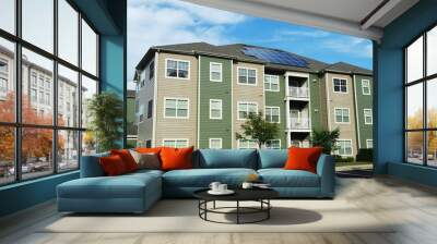 apartment building with solar panel on roof Wall mural