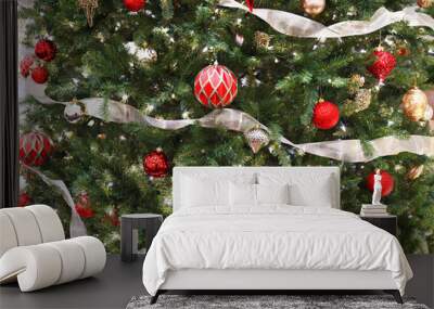 close up on christmas tree with decoration Wall mural