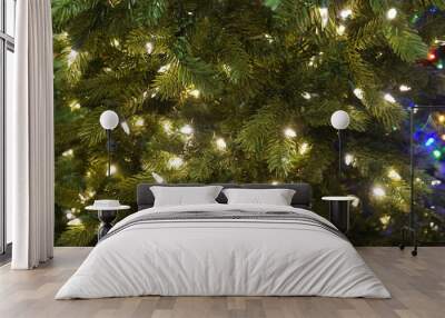 close up on christmas tree with light Wall mural