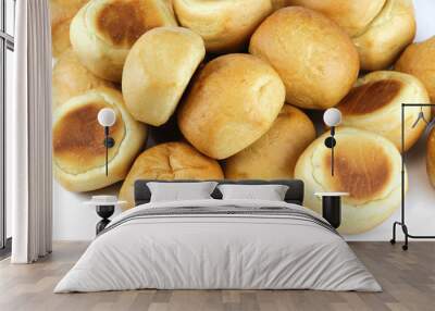 close up on fresh baked dinner roll isolated on white background Wall mural