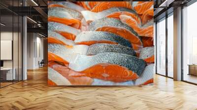 fresh cut salmon fillet as seafood background Wall mural