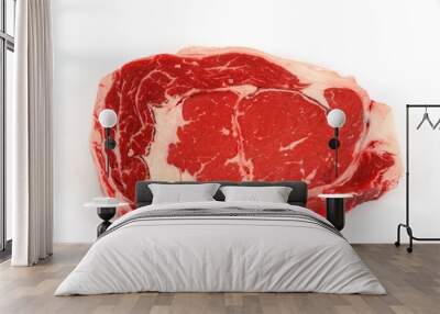 fresh raw rib eye steak on white background Wall mural