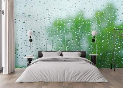 glass window with rain drop in spring Wall mural