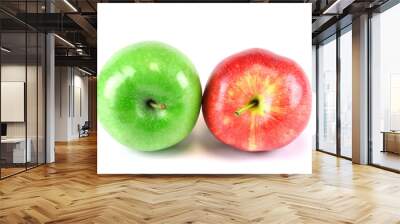 green and red apples on white background Wall mural