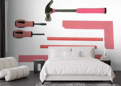 pink working tools isolated on white background Wall mural