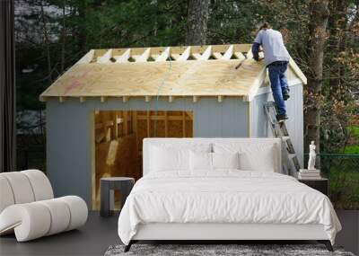 worker building the shed in the back yard Wall mural