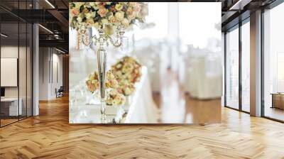 Beautiful wedding tables and roses Wall mural