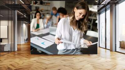 Business woman with her staff, coworker people group in background at office Wall mural