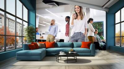 Business woman with her staff, coworker people group in background at office Wall mural