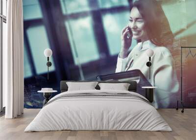 Busy beautiful businesswoman Wall mural