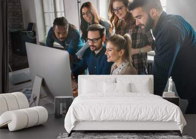 Corporate teamworking colleagues in modern office Wall mural