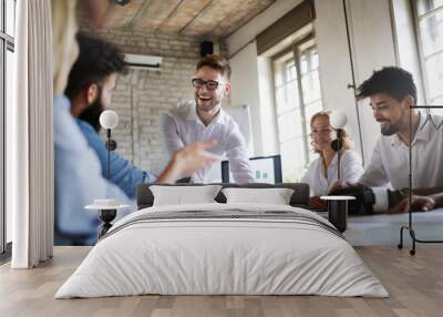 Creative business people working on business project in office Wall mural